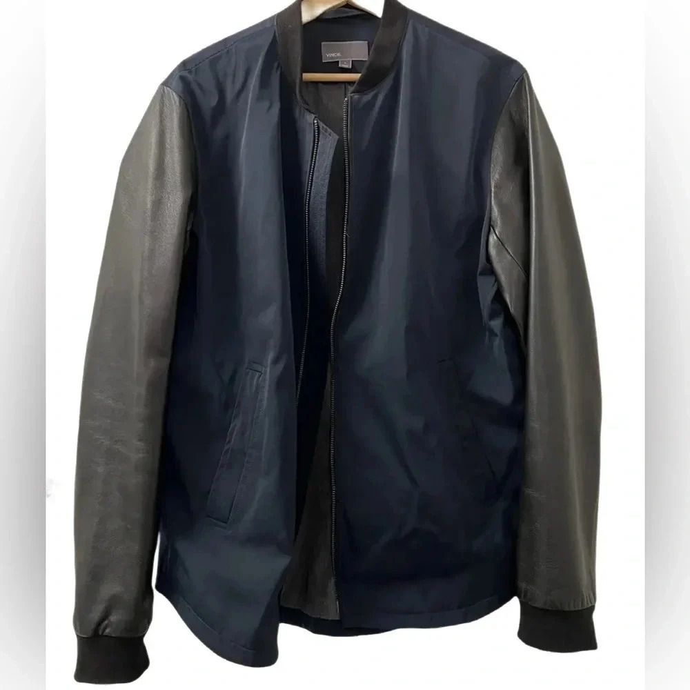 Vince nylon leather casual lightweight fill zipper long sleeves lined jacket XL